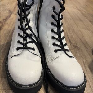 White Leather Lace-Up Boots